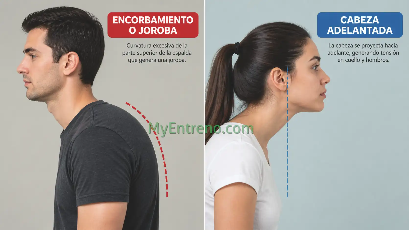 Diferencias entre hipercifosis y cabeza adelantada